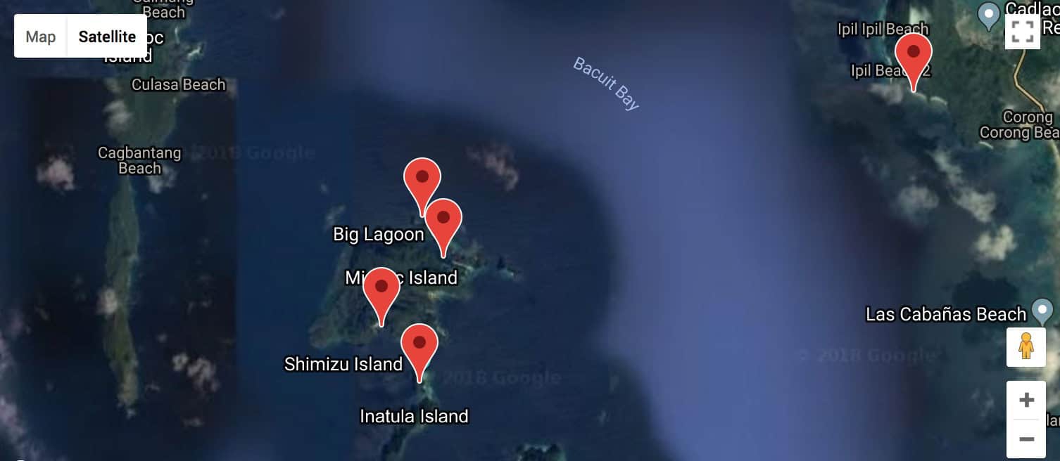 Destinations of El Nido Tour A seen on a map Destinations of El Nido Tour A seen on a map