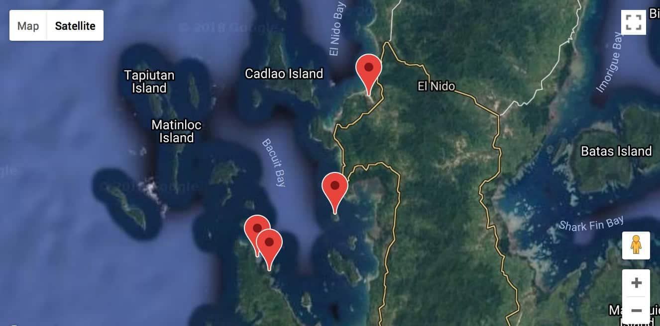 Destinations of El Nido Tour B seen on a map Ziele der El Nido Tour B auf der Karte