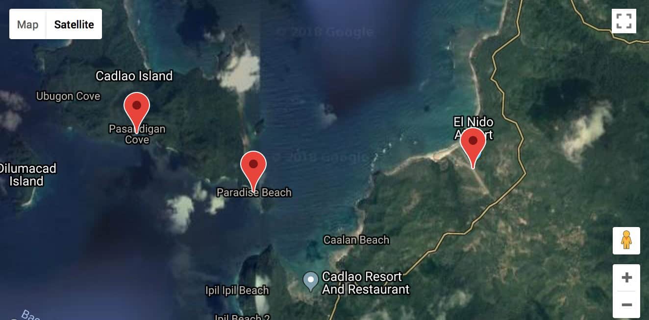 Destinations of El Nido Tour D seen on a map Destinations of El Nido Tour D seen on a map