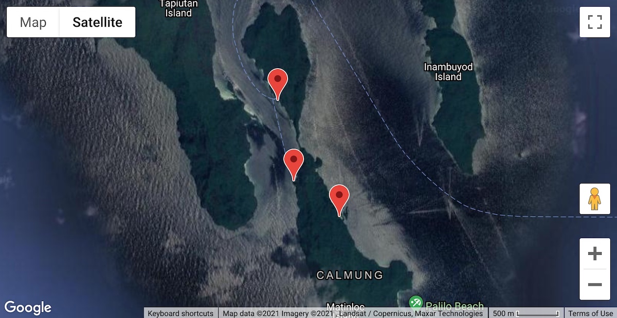 Destinations du tour Matinloc Island Premium vues sur une carte