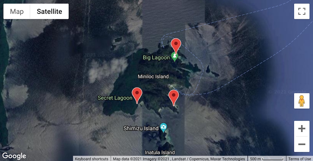 Destinations of Small Lagoon Premium Tour seen on a map